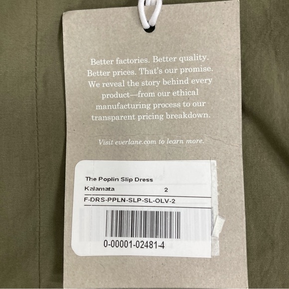 Everlane Poplin Slip Dress Olive Green sz 2 new with tags - Picture 5 of 5